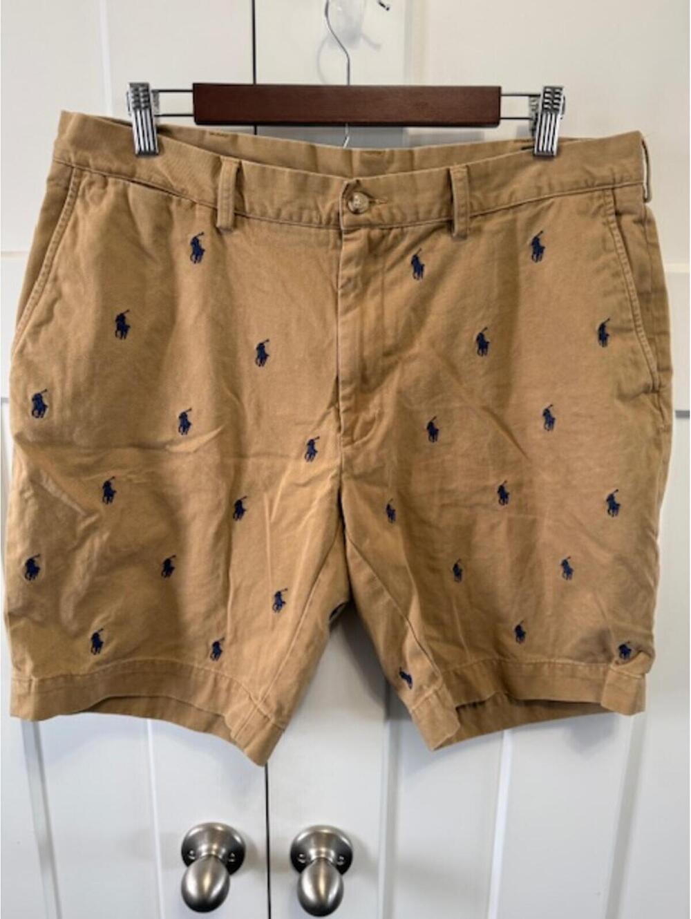 Polo Ralph Lauren All over Pony logo chino khaki shorts mens 36 classic fit